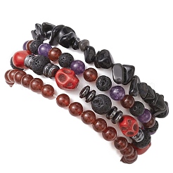 4Pcs Halloween Skull Pumpkin Gemstone Beaded Stretch Bracelets Kit&nbsp;BJEW-TA00483