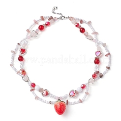 Resin Strawberry Pendant Necklace&nbsp;NJEW-JN04481-01