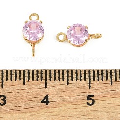 Brass Pave Cubic Zirconia Flat Round Connector Charms&nbsp;KK-P347-01G-02