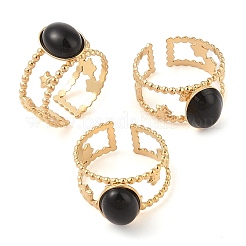 Oval Natural Dyed & Heated Black Agate Finger Rings&nbsp;RJEW-Z057-11G-07