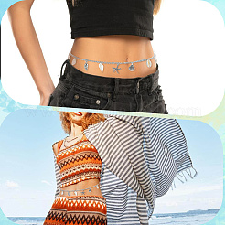 Ocean Theme Alloy and Natural Shell Starfish Shell Shaped Charm Waist Chains with Alloy Buckle&nbsp;AJEW-WH20019-31
