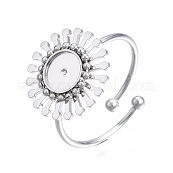 Non-Tarnish 304 Stainless Steel Open Cuff Finger Ring Cabochon Settings&nbsp;STAS-T060-14P
