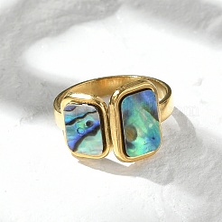 Rectangle 304 Stainless Steel Paua Shell Cuff Rings for Women&nbsp;X-RJEW-G346-04G-01
