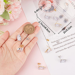 6 Pairs 2 Colors Brass Micro Pave Clear Cubic Zirconia Oval Stud Earring Findings&nbsp;KK-BBC0007-30