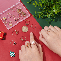 18Pcs 6 6 Style Santa Claus & Christmas Tree & Flower & Deer & Candy Cane Enamel Adjustable Rings Set&nbsp;RJEW-NB0001-03