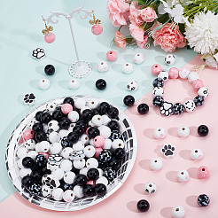 210Pcs Printed Wood European Beads&nbsp;OPDL-PA0001-03