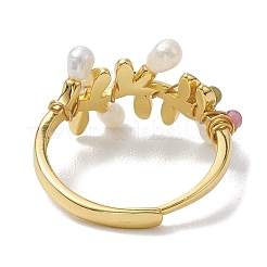 Leaf Natural Pearl & Natural Tourmaline Adjustable Rings&nbsp;RJEW-P113-16G