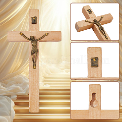 Easter Cross with Jesus Wood Alloy Figurines Ornaments&nbsp;DJEW-WH0016-52B
