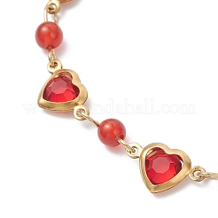 Heart Stainless Steel & Glass Connector Charms Bracelets&nbsp;BJEW-JB12656-03