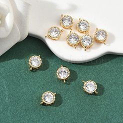 SHEGRACE Brass Pave Clear Cubic Zirconia Flat Round Connector Charms&nbsp;XGRQ3D332-501P