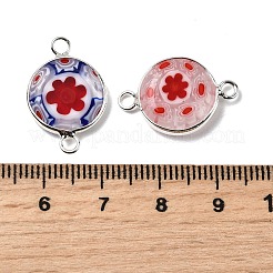 Handmade Millefiori Lampwork Flat Round Connector Charms&nbsp;LAMP-D002-02A-S