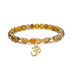 Natural Agate & Synthetic Hematite Stretch Bracelet with Alloy Yoga Charm&nbsp;BJEW-JB08649