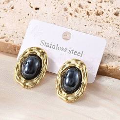 201 Stainless Steel Oval Stud Earrings&nbsp;EJEW-P304-05G