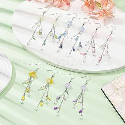 Bohemian Style Glass & Seed Beaded Flower Dangle Earrings&nbsp;EJEW-JE05579