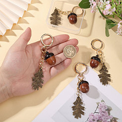 4Pcs Wood Acorns with Alloy Leaf Pendant Decorations&nbsp;HJEW-CA00102