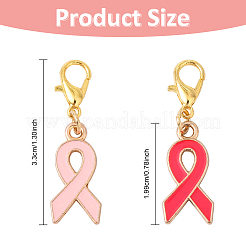 24Pcs 2 Colors October Breast Cancer Pink Awareness Ribbon Shape Alloy Enamel Pendant Decorations&nbsp;HJEW-YW00167
