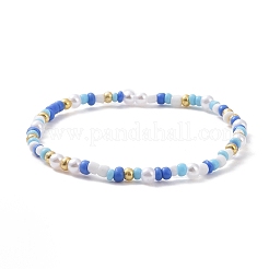 3Pcs 3 Style Glass Seed & ABS Plastic Pearl & Evil Eye Beaded Stretch Bracelets Set&nbsp;BJEW-JB09358