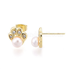 Footprint Brass Natural Pearl Stud Earrings&nbsp;PEAR-N020-05W