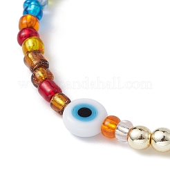 Evil Eye Lampwork & Non-magnetic Synthetic Hematite & Seed Beaded Stretch Bracelet&nbsp;BJEW-JB09489