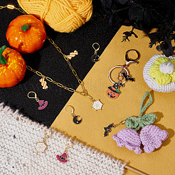 Halloween Theme Alloy Enamel Spider Web/Bat/Wicth Hat Charm Locking Stitch Markers&nbsp;HJEW-PH01708