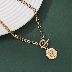 201 Stainless Steel Sun Pendant 304 Stainless Steel Cable Chain OT Necklaces for Women&nbsp;NJEW-JN05583