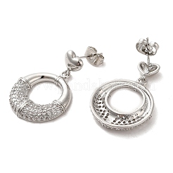 Ring Brass Micro Pave Clear Cubic Zirconia Stud Earrings for Women&nbsp;EJEW-A040-03P