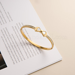 304 Stainless Steel & Crystal Rhinestone & Natural Shell Hinged Bangles for Women&nbsp;WG71A98-01