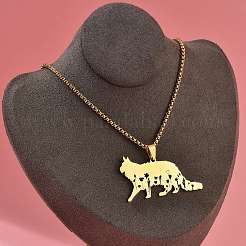 201 Stainless Steel Hollow Cat Shaped Pendant Box Chain Necklaces&nbsp;NJEW-M086-06G
