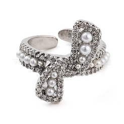 Rack Plating Brass Micro Pave Cubic Zirconia Bowknot Open Cuff Rings for Women&nbsp;RJEW-C080-04P