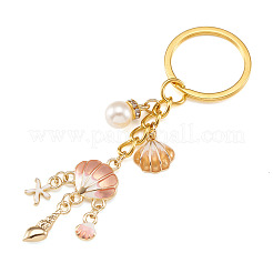 Shell Shape Alloy & Enamel & ABS Plastic Imitation Pearl Keychains&nbsp;KEYC-TADJ00008