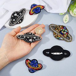 6Pcs 3 Styles Glass Rhinestone & Wool Planet Brooches&nbsp;JEWB-FH00040