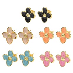 Flower Brass Enamel Stud Earrings&nbsp;EJEW-P341-03G