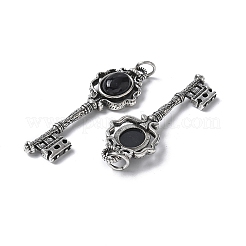 Key Brass Natural Black Agate Big Pendants&nbsp;KK-D361-01AS-15