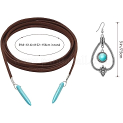 Alloy & Synthetic Turquoise Earrings & Leather Cord Necklaces Sets&nbsp;FS-WG48C4B-03