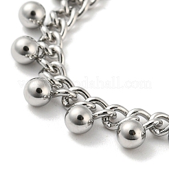 Non-Tarnish 304 Stainless Steel Round Ball Charms Link Chain Bracelets&nbsp;BJEW-G686-05P