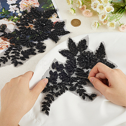 1Pair Polyester Paillette Embroidered Cloth Sew on Patches&nbsp;PATC-CY0001-02