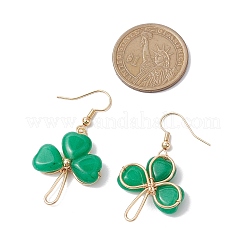 Natural Malaysia Jade Pendant Clover Dangle Earrings&nbsp;EJEW-JE06074-02