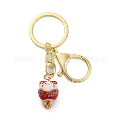 Fortune Cat Porcelain Pendant Keychain&nbsp;KEYC-G064-03