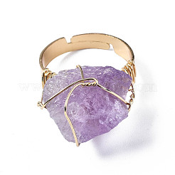 Adjustable Natural Amethyst Finger Rings&nbsp;RJEW-T019-02G-KC