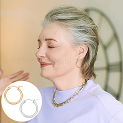 12 Pairs 2 Colors 201 Stainless Steel Hoop Earrings for Women&nbsp;EJEW-UN0003-02