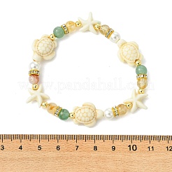 Shell Pearl & Natural & Synthetic Mixed Gemstone Beads Stretch Bracelets for Women&nbsp;BJEW-JB13898-03