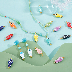 Hand Painted Polka Dot Evil Eye Fish Shaped Glazed Porcelain Pendants&nbsp;PALLOY-GA00055