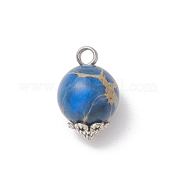 Dyed Natural Imperial Jasper Round Charms with Brass Loops&nbsp;PALLOY-JF04140