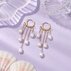 Natural Freshwater Pearl Tassel Hoop Earrings&nbsp;EJEW-TA00521