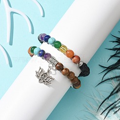 2Pcs 2 Styles Chakra 8mm Gemstone Round Beaded Braided & Stretch Bracelet Sets&nbsp;BJEW-JB10906