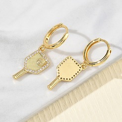 Brass Micro Pave Cubic Zirconia Dangle Hoop Earrings for Women&nbsp;EJEW-A168-04G