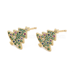 Christmas Rack Plating Brass Cubic Zirconia Stud Earrings&nbsp;EJEW-K245-55D-G