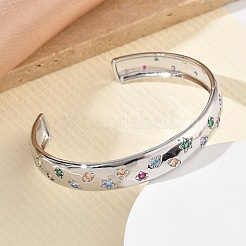 Brass Micro Pave Cubic Zirconia Cuff Bangles for Women&nbsp;BJEW-A172-03P