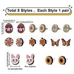 Natural Wood Stud Earrings&nbsp;EJEW-SC0001-21P