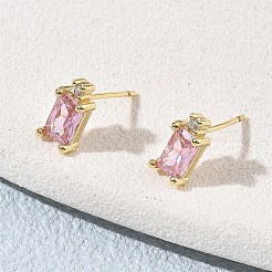 Brass Micro Pave Clear Cubic Zirconia Stud Earrings&nbsp;KK-CBA56EF-40G